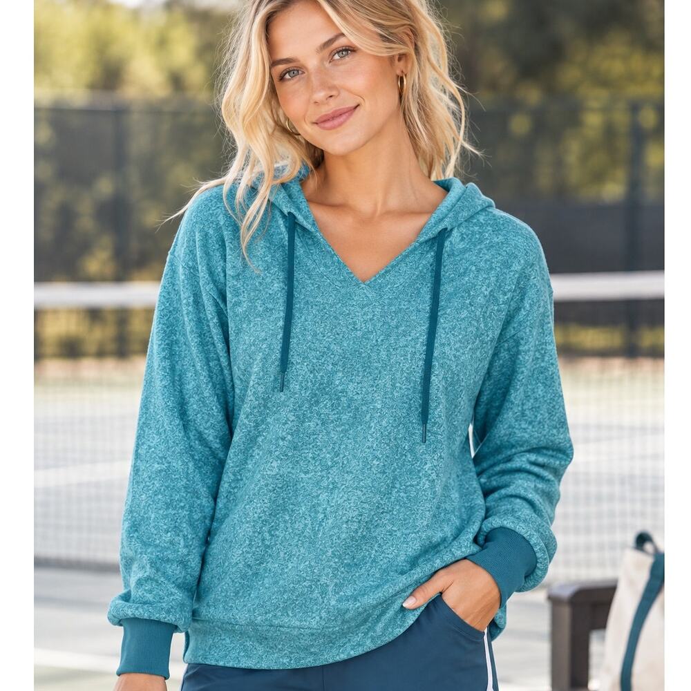 Athleta Sundown Alliance Hoodie Womens Large Borealis Teal Sweatshirt Sporty